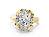 Yellow gold Radiant Cut Halo Solitaire Engagement Ring with Square Band and Four-Prong Setting_131