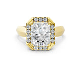 Yellow gold Radiant Cut Halo Solitaire Engagement Ring with Square Band and Four-Prong Setting_66