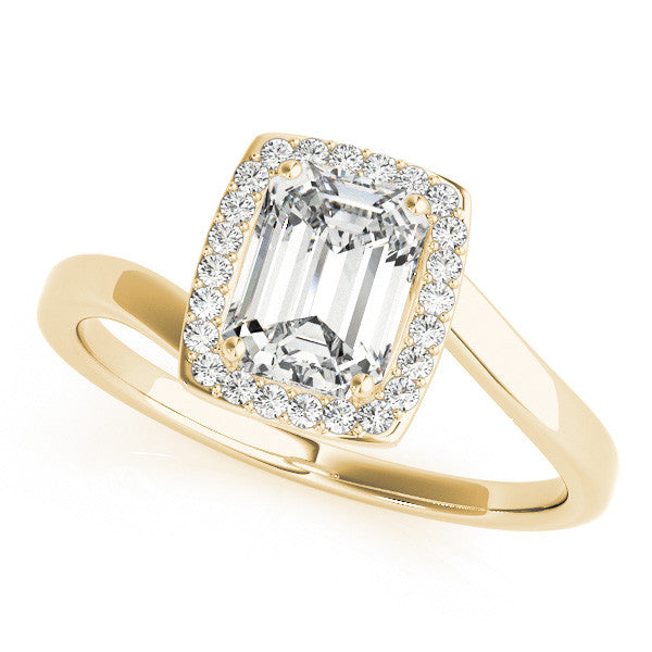 Yellow gold Radiant Cut Halo Solitaire Ring with Channel Band and Four-Prong Setting 1