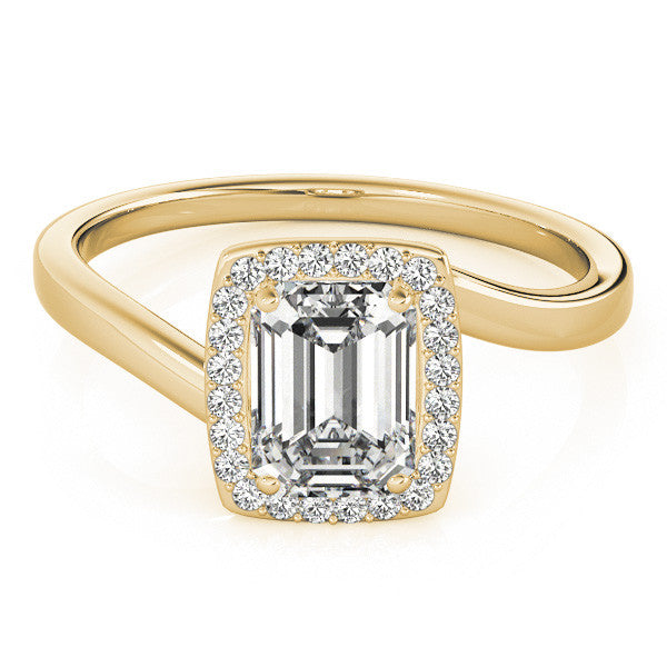 Yellow gold Radiant Cut Halo Solitaire Ring with Channel Band and Four-Prong Setting 2