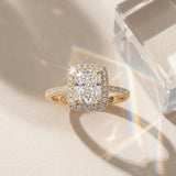 Yellow gold Radiant Cut Halo Solitaire Ring with Channel Band and Four-Prong Setting_9