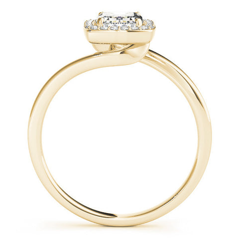 Yellow gold Radiant Cut Halo Solitaire Ring with Channel Band and Four-Prong Setting
