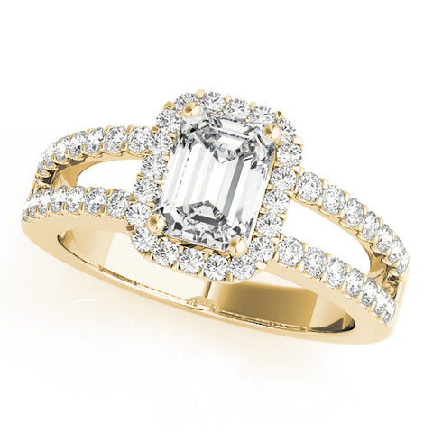 Yellow gold Radiant Cut Halo Split Shank Diamond Ring with Four-Prong Setting 1