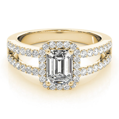 Yellow gold Radiant Cut Halo Split Shank Diamond Ring with Four-Prong Setting 2