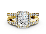 Yellow gold Radiant Cut Halo Split Shank Diamond Ring with Four-Prong Setting_67