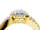 Yellow gold Radiant Cut Halo Split Shank Diamond Ring with Four-Prong Setting_71
