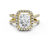 Yellow gold Radiant Cut Halo Split Shank Pave Set Ring_71