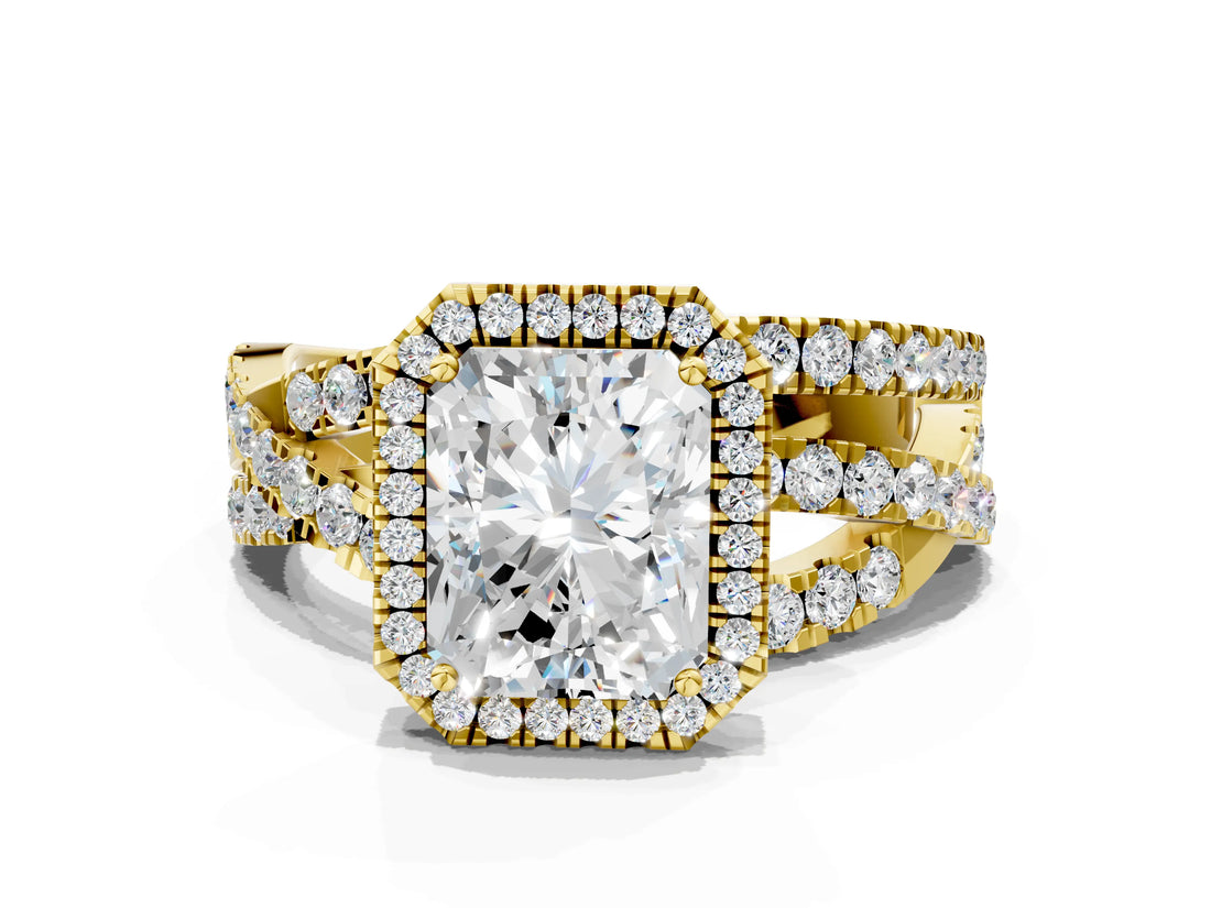 Yellow gold Radiant Cut Halo Split Shank Prong Setting Ring_12