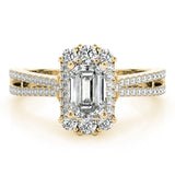 Yellow gold Radiant Cut Halo Split Shank Ring with Prong Setting 1
