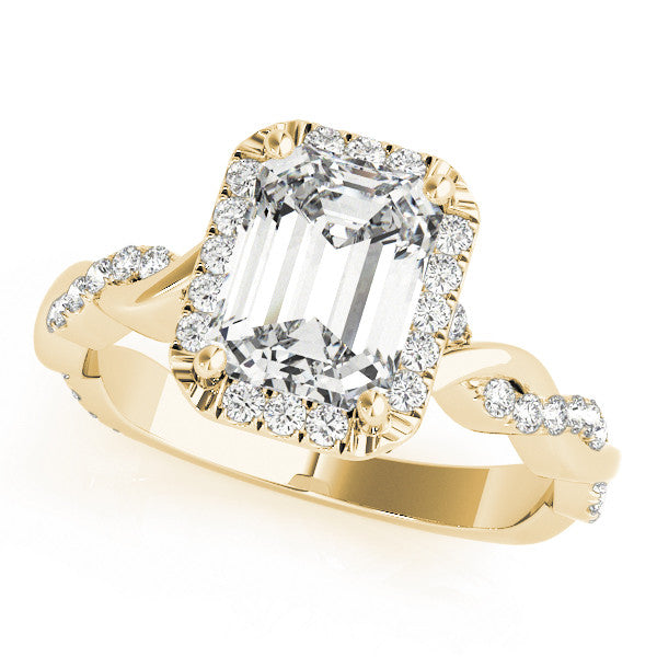 Yellow gold Radiant Cut Halo Twisted Band Four-Prong Ring 1