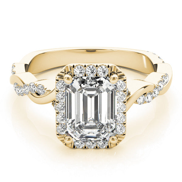 Yellow gold Radiant Cut Halo Twisted Band Four-Prong Ring 2