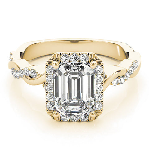 Yellow gold Radiant Cut Halo Twisted Band Four-Prong Ring 2