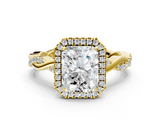 Yellow gold Radiant Cut Halo Twisted Band Four-Prong Ring_33