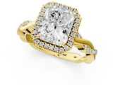 Yellow gold Radiant Cut Halo Twisted Band Four-Prong Ring_34