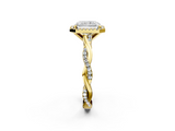 Yellow gold Radiant Cut Halo Twisted Band Four-Prong Ring_35