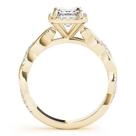 Yellow gold Radiant Cut Halo Twisted Band Four-Prong Ring