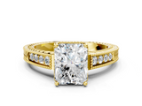 Yellow gold Radiant Cut Milgrain Channel Set Engagement Ring with Solitaire Prong Setting_60