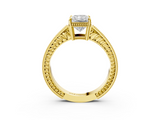 Yellow gold Radiant Cut Milgrain Channel Set Engagement Ring with Solitaire Prong Setting_63
