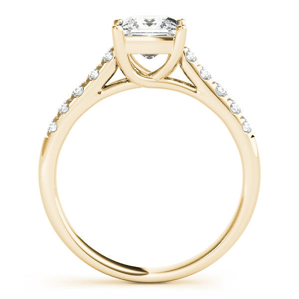Yellow gold Radiant Cut Pavé Band Solitaire Ring with Four-Prong Setting 1