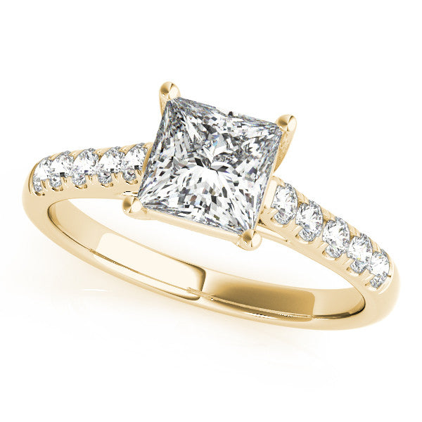 Yellow gold Radiant Cut Pavé Band Solitaire Ring with Four-Prong Setting 2