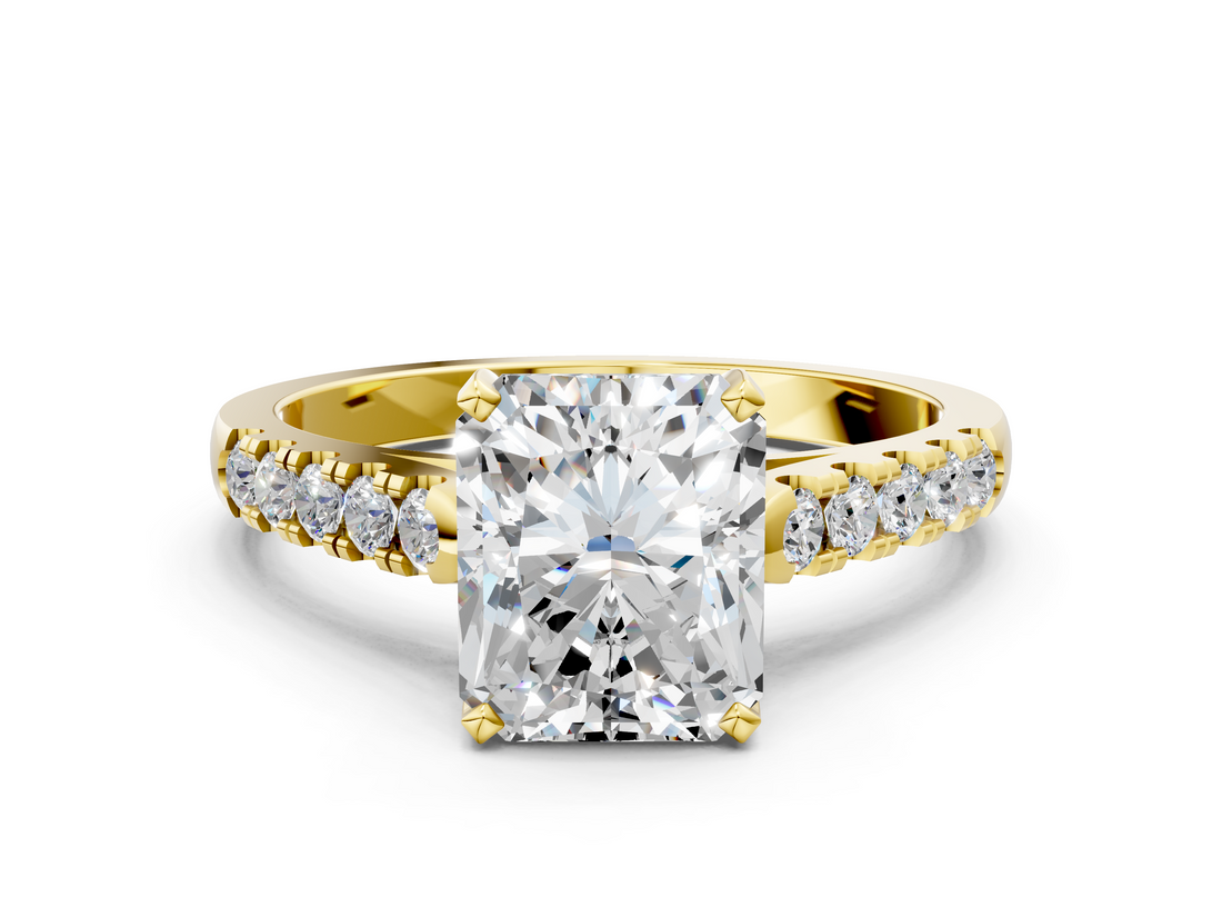 Yellow gold Radiant Cut Pavé Band Solitaire Ring with Four-Prong Setting_119