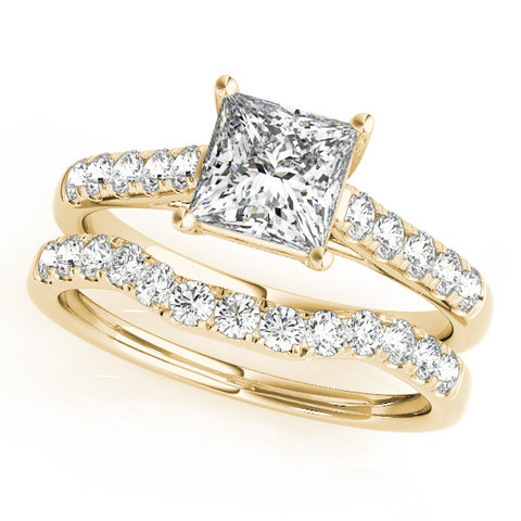 Yellow gold Radiant Cut Pavé Band Solitaire Ring with Four-Prong Setting