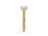 Yellow gold Radiant Cut Pave Band Milgrain Solitaire Ring_19