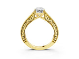 Yellow gold Radiant Cut Pave Band Milgrain Solitaire Ring_20