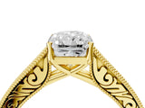 Yellow gold Radiant Cut Pave Band Milgrain Solitaire Ring_21