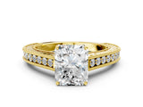 Yellow gold Radiant Cut Pave Band Milgrain Solitaire Ring_29