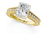 Yellow gold Radiant Cut Pave Band Milgrain Solitaire Ring_30