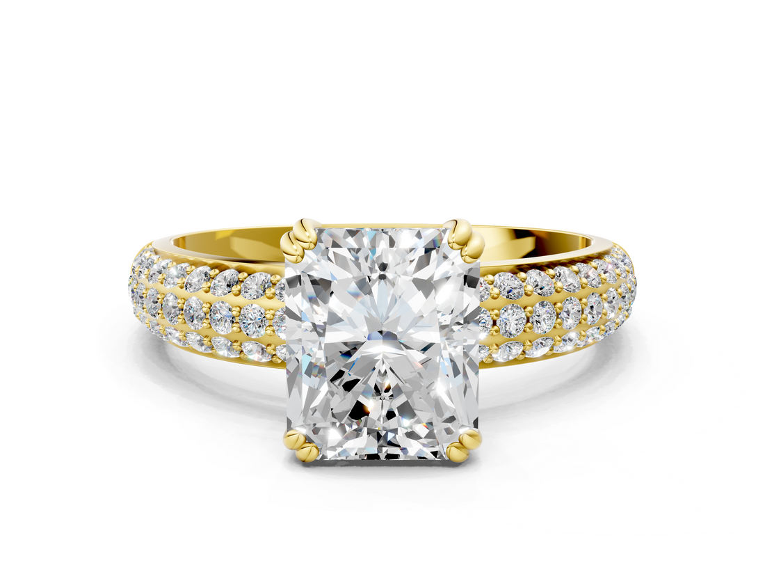 Yellow gold Radiant Cut Pave Diamond Engagement Ring with Channel Set Band and Four-Prong Setting_20