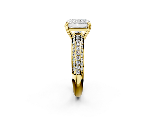 Yellow Gold Radiant Cut Triple Row Pave Engagement Ring Setting