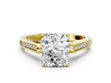Yellow gold Radiant Cut Solitaire Cathedral Diamond Engagement Ring with Channel-Set Band and Four-Prong Setting_7