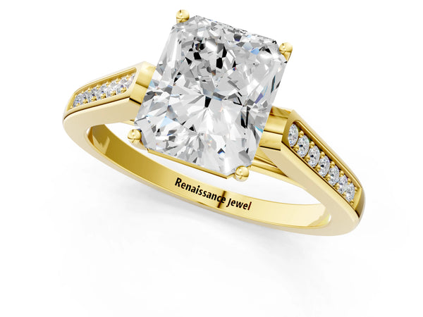 Yellow Gold Radiant Cut Cathedral Solitaire Engagement Ring Setting with Channel Set Band