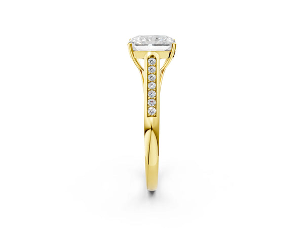 Yellow Gold Radiant Cut Cathedral Solitaire Engagement Ring Setting with Channel Set Band