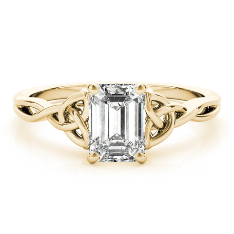 Yellow gold Radiant Cut Solitaire Celtic Knot Ring with Four-Prong Setting