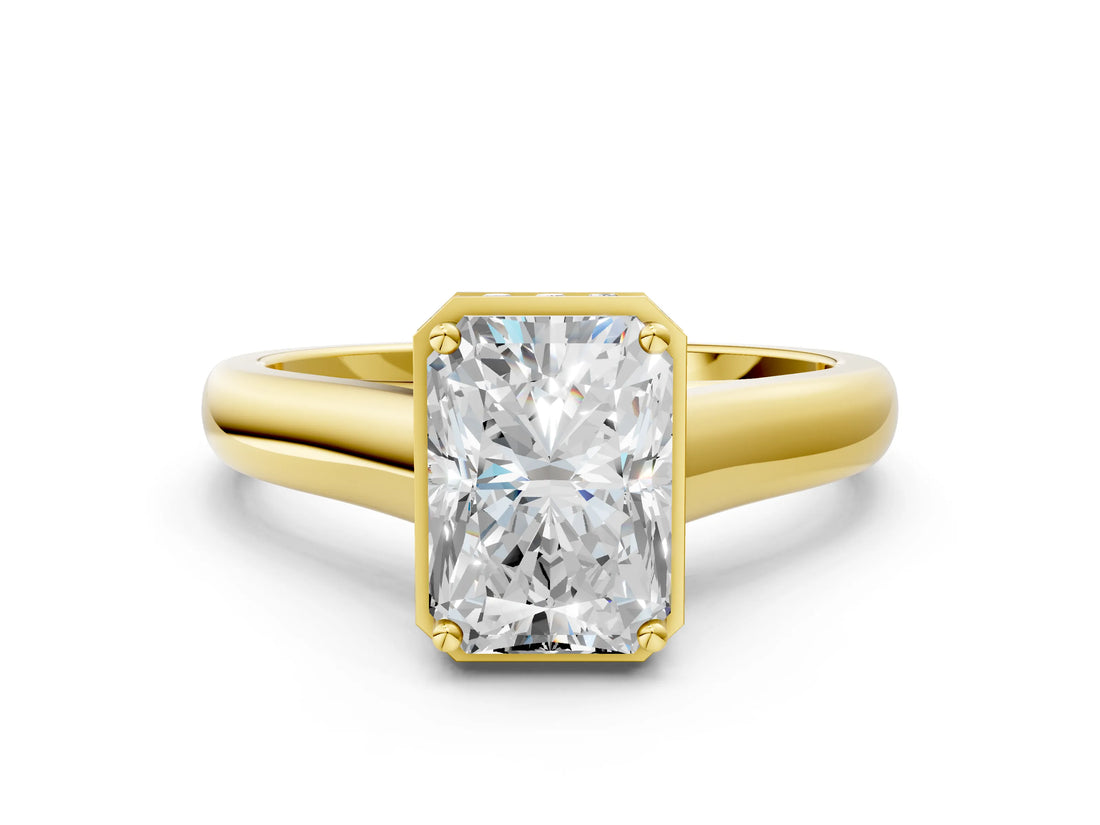Yellow gold Radiant Cut Solitaire Diamond Engagement Ring with Four-Prong Setting and Tapered Band_7
