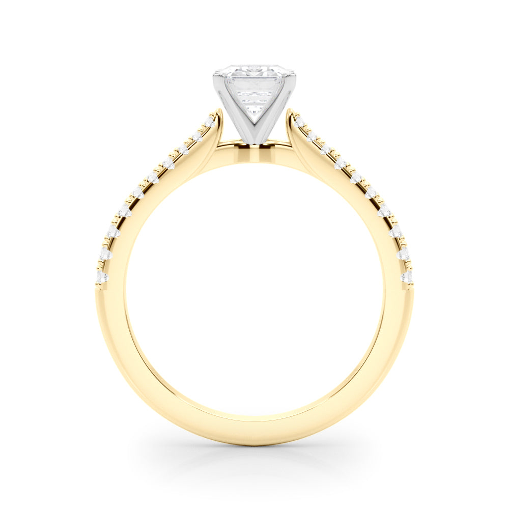 Yellow gold Radiant Cut Solitaire Diamond Engagement Ring with Pave Band and Four-Prong Setting 1