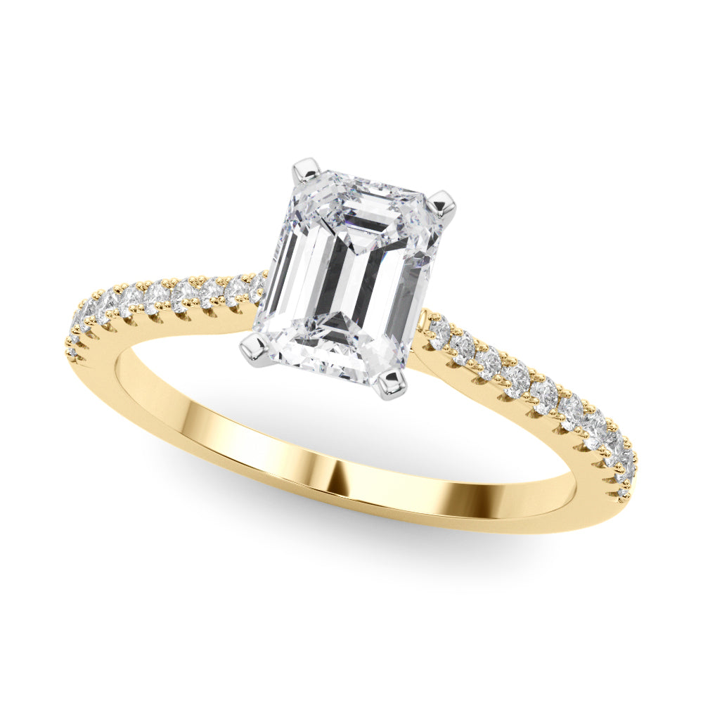 Yellow gold Radiant Cut Solitaire Diamond Engagement Ring with Pave Band and Four-Prong Setting 2