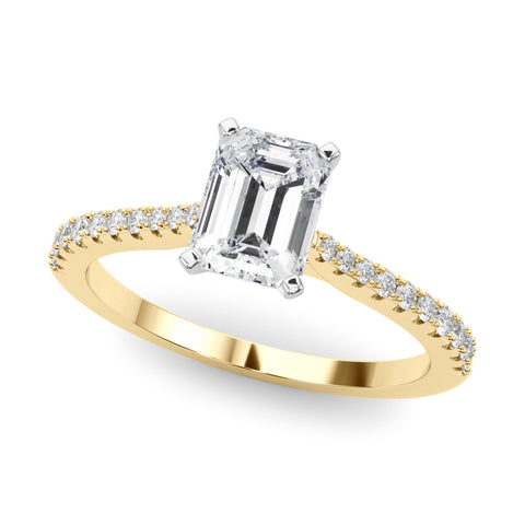 Yellow gold Radiant Cut Solitaire Diamond Engagement Ring with Pave Band and Four-Prong Setting 2