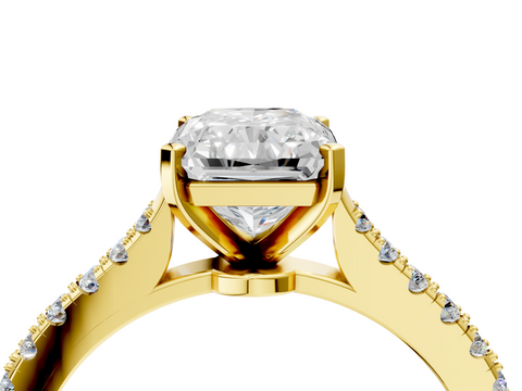 Yellow gold Radiant Cut Solitaire Diamond Engagement Ring with Pave Band and Four-Prong Setting_144