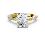 Yellow gold Radiant Cut Solitaire Diamond Engagement Ring with Pave Band and Four-Prong Setting_178