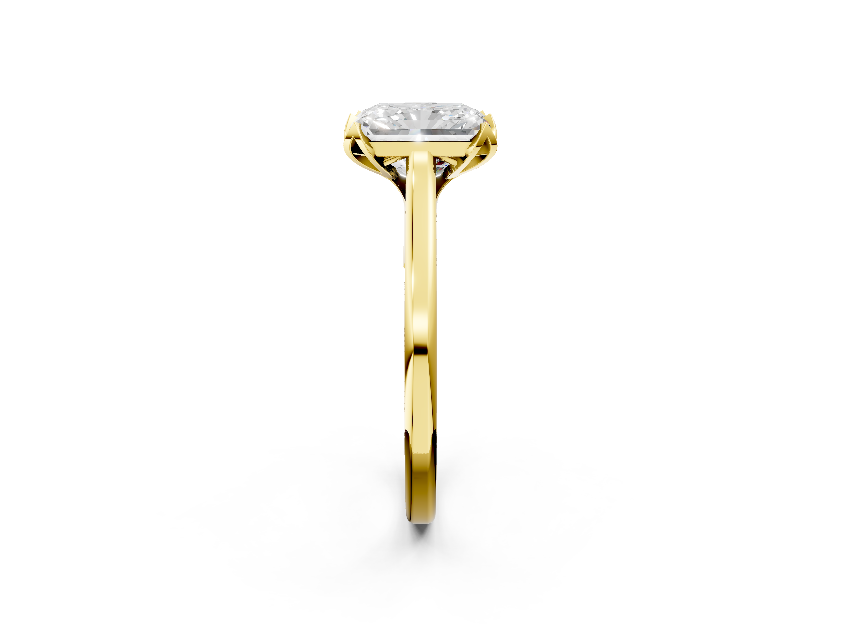 Yellow gold Radiant Cut Solitaire Diamond Ring with Flower-Prong Setting and Classic Band_202