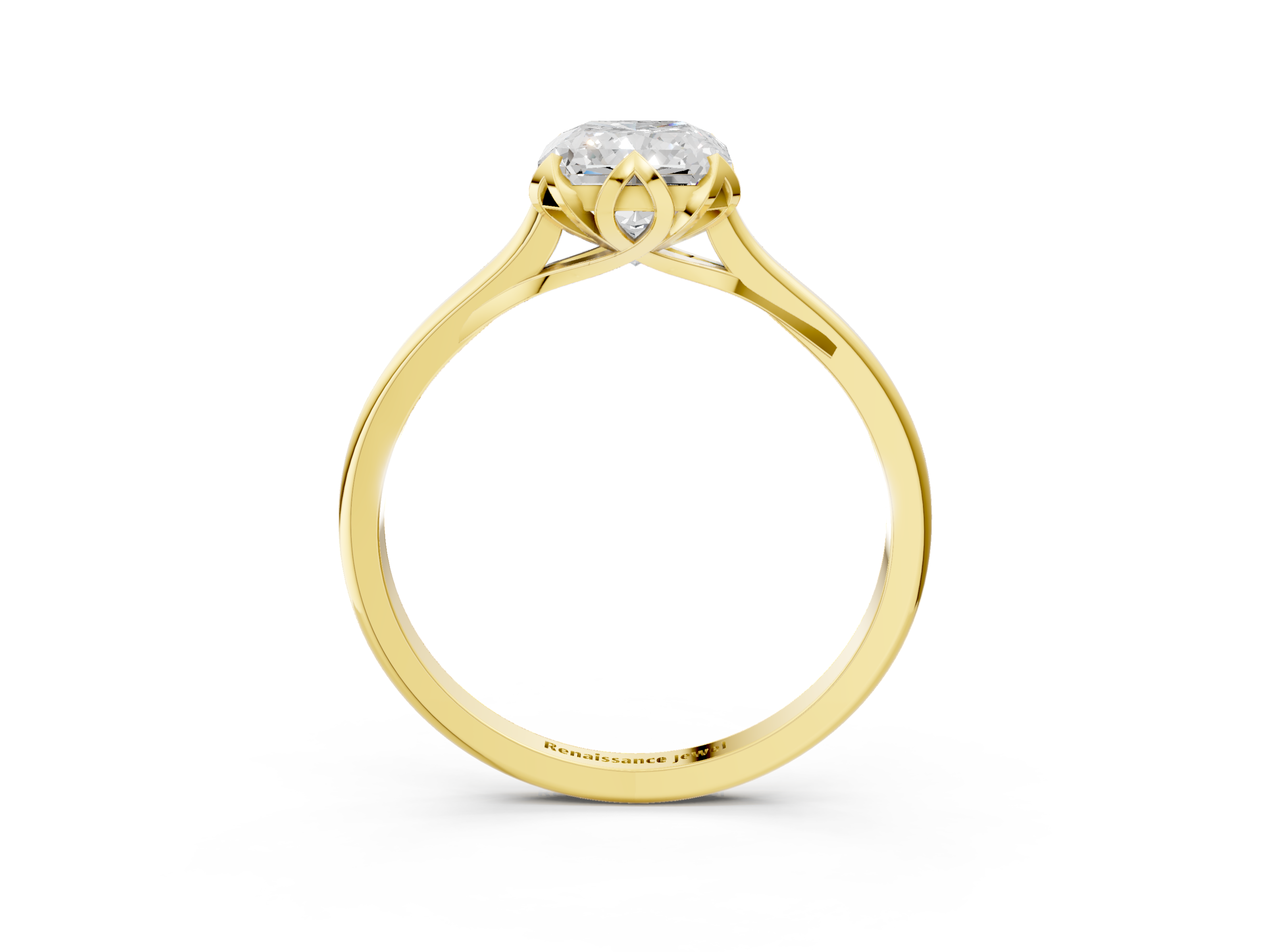 Yellow gold Radiant Cut Solitaire Diamond Ring with Flower-Prong Setting and Classic Band_203