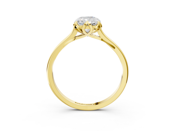 10K Yellow Gold 1.02 Carat E VS1 Radiant Diamond Solitaire Ring with Flower Prong Setting and Classic Band