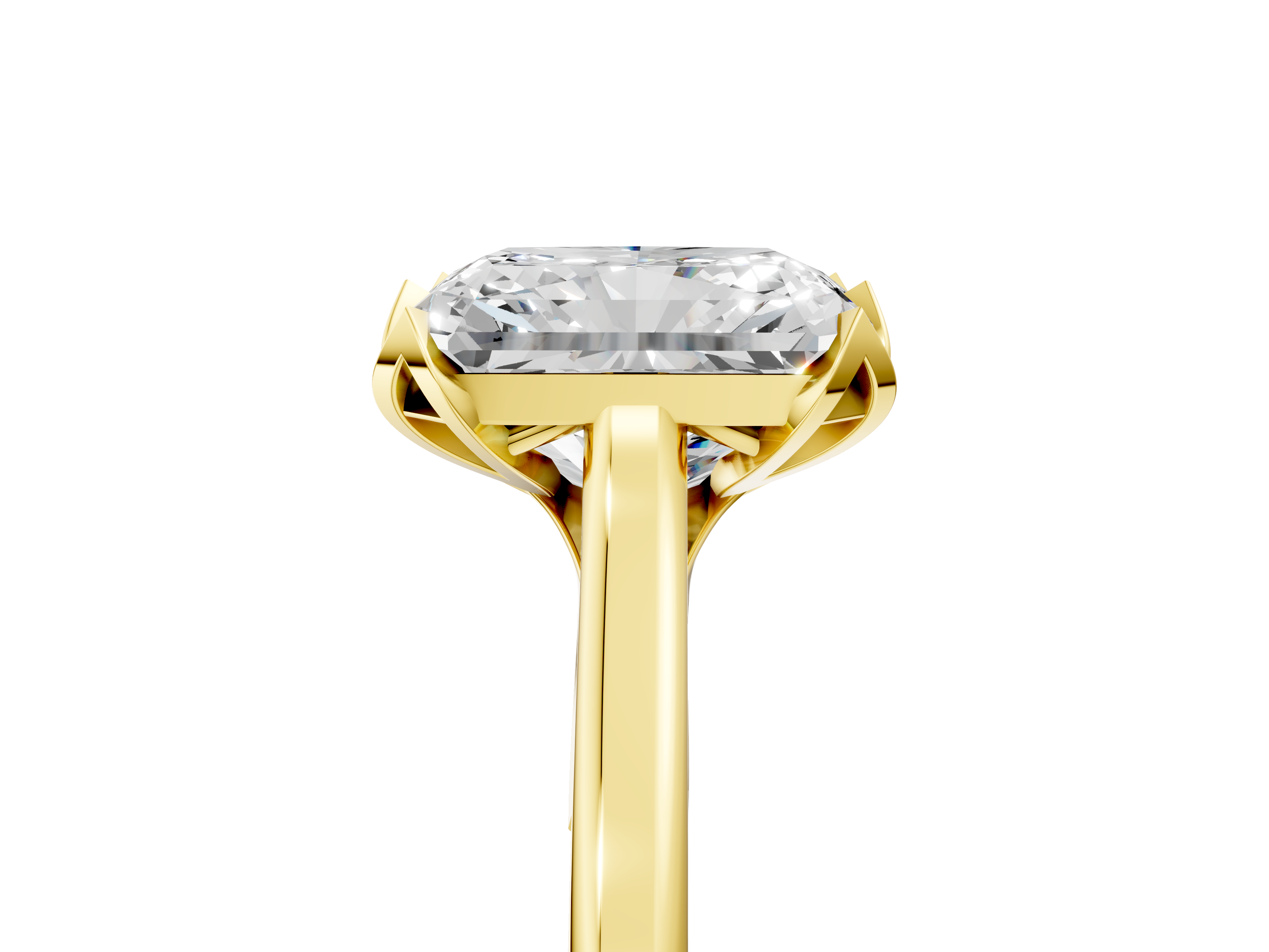 Yellow gold Radiant Cut Solitaire Diamond Ring with Flower-Prong Setting and Classic Band_205