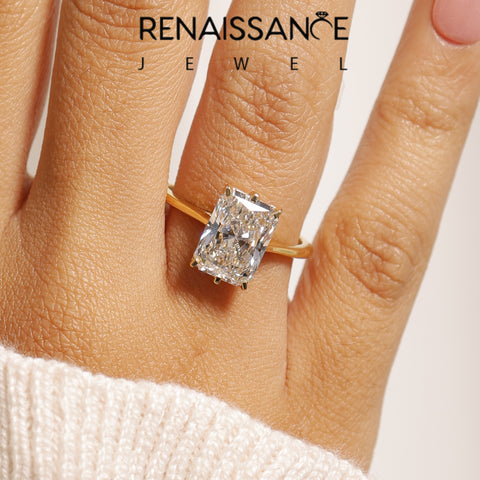 Yellow gold Radiant Cut Solitaire Diamond Ring with Flower-Prong Setting and Classic Band_222