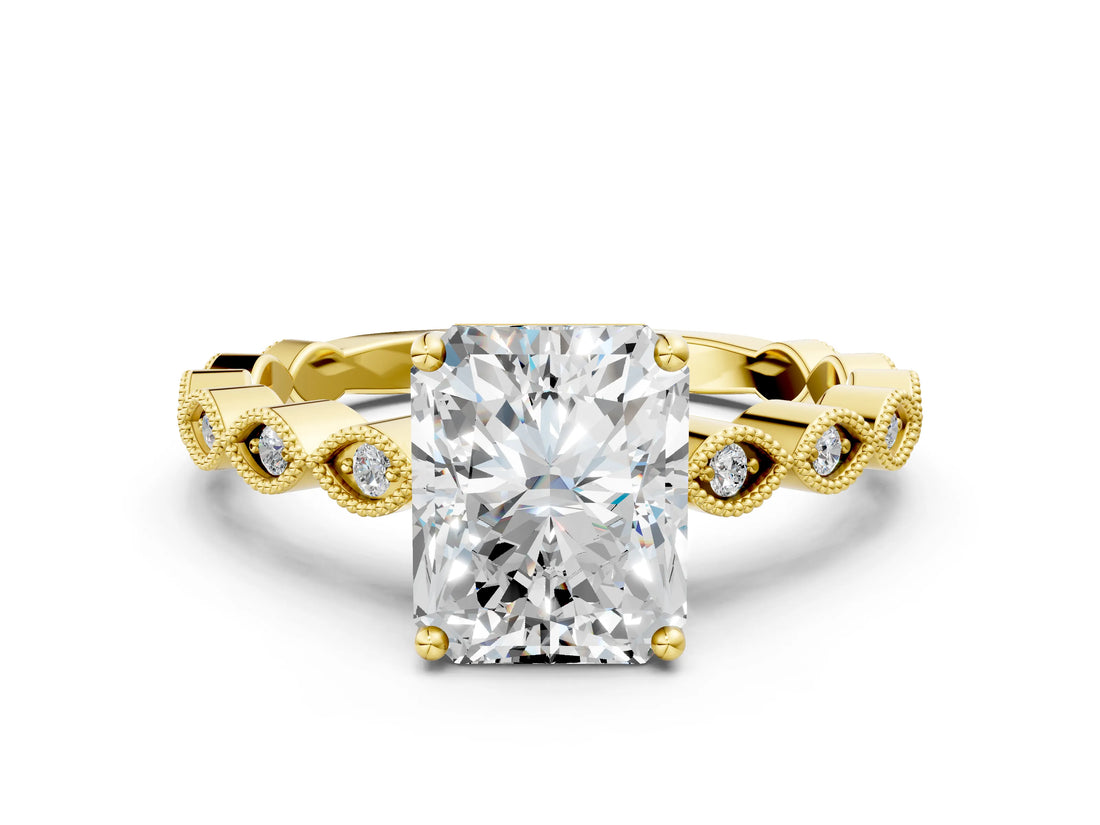 Yellow gold Radiant Cut Solitaire Diamond Ring with Infinity Twist Band and Four-Prong Setting_9