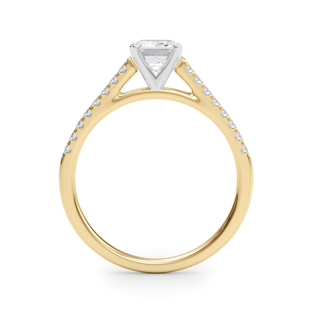 Yellow gold Radiant Cut Solitaire Diamond Ring with Pave Band and Four-Prong Setting 1